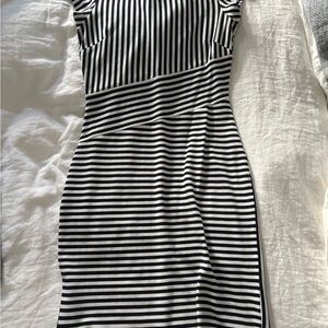 Banana Republic Black and White Striped Midi Dress